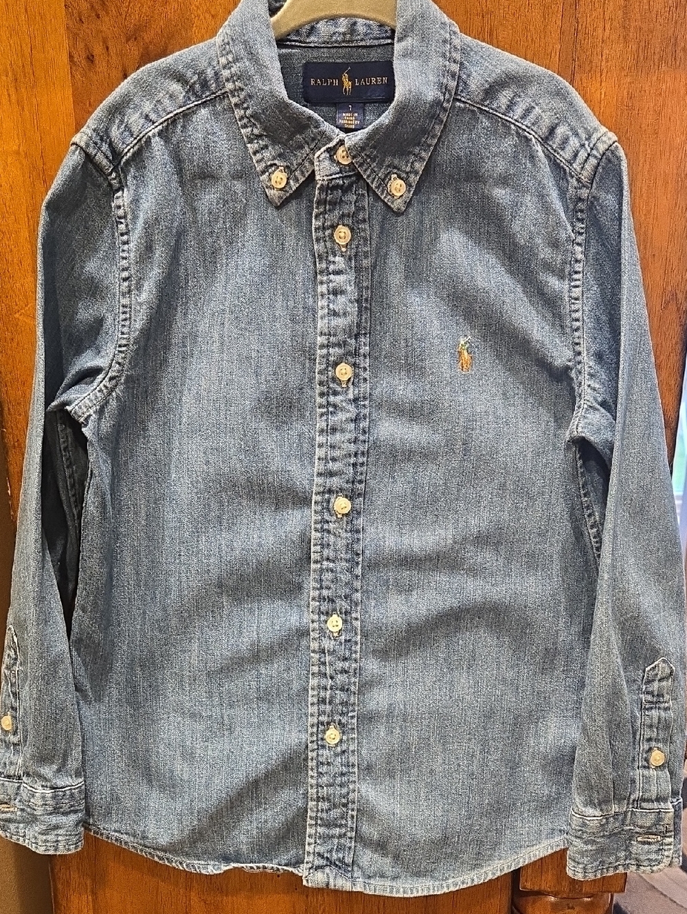 RALPH LAUREN boys denim long sleeve button down shirt size 7